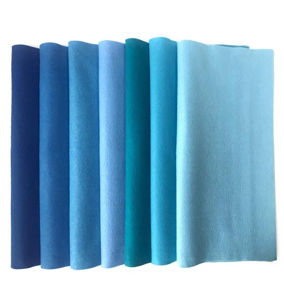 7 Pieces Blue Felt Fabric Bundle Crafting Sewing Supplies 18" x 18" Each Assorte - Picture 4 of 12